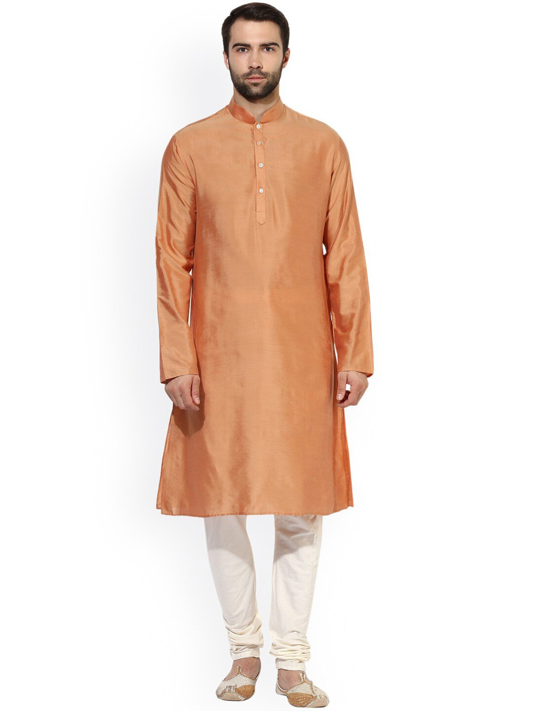 KISAH Men Peach-Coloured & almost apricot Thread Work Kurta