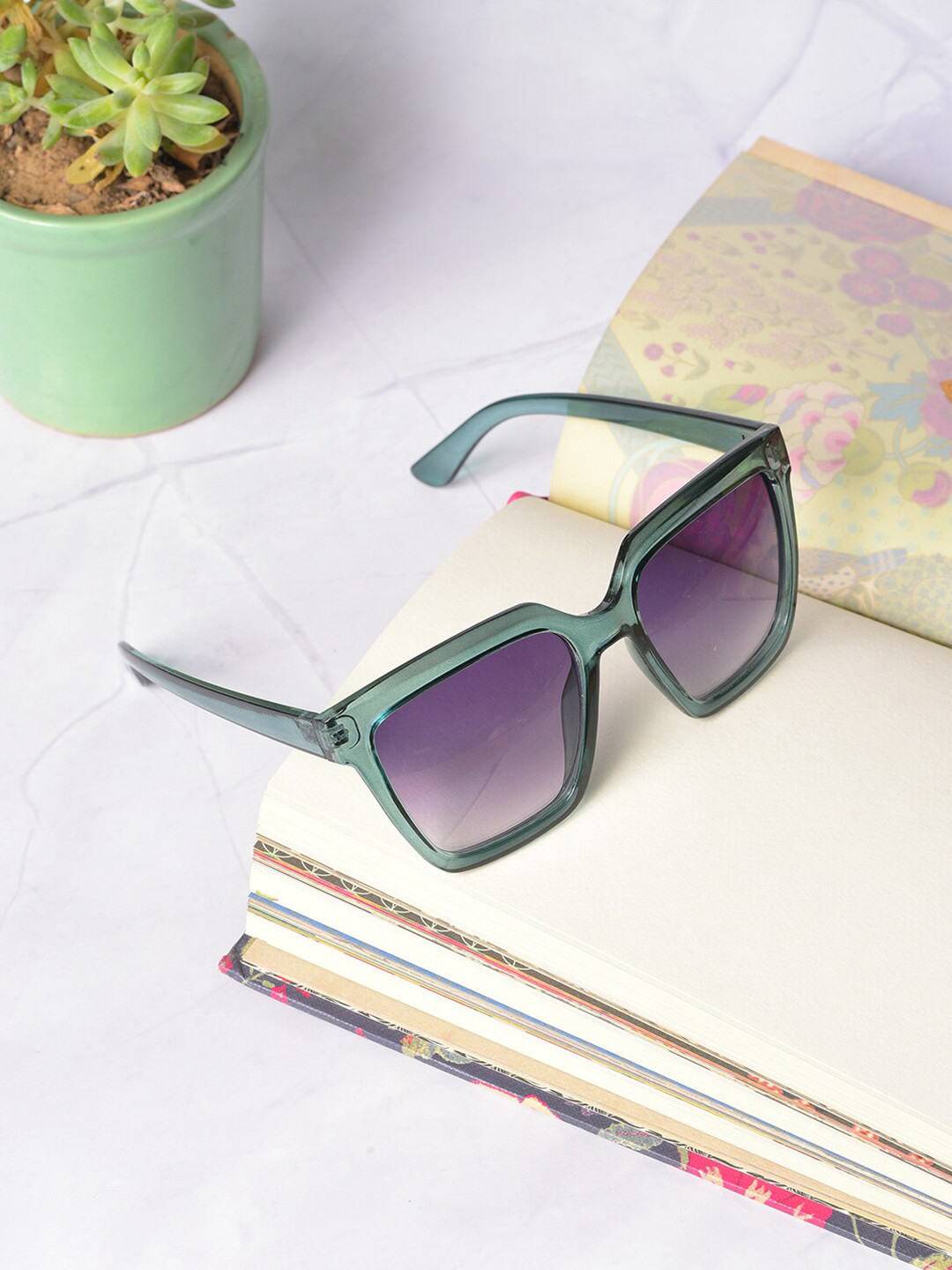 HAUTE SAUCE Unisex Black Lens & Green Wayfarer Sunglasses UV Protected Lens