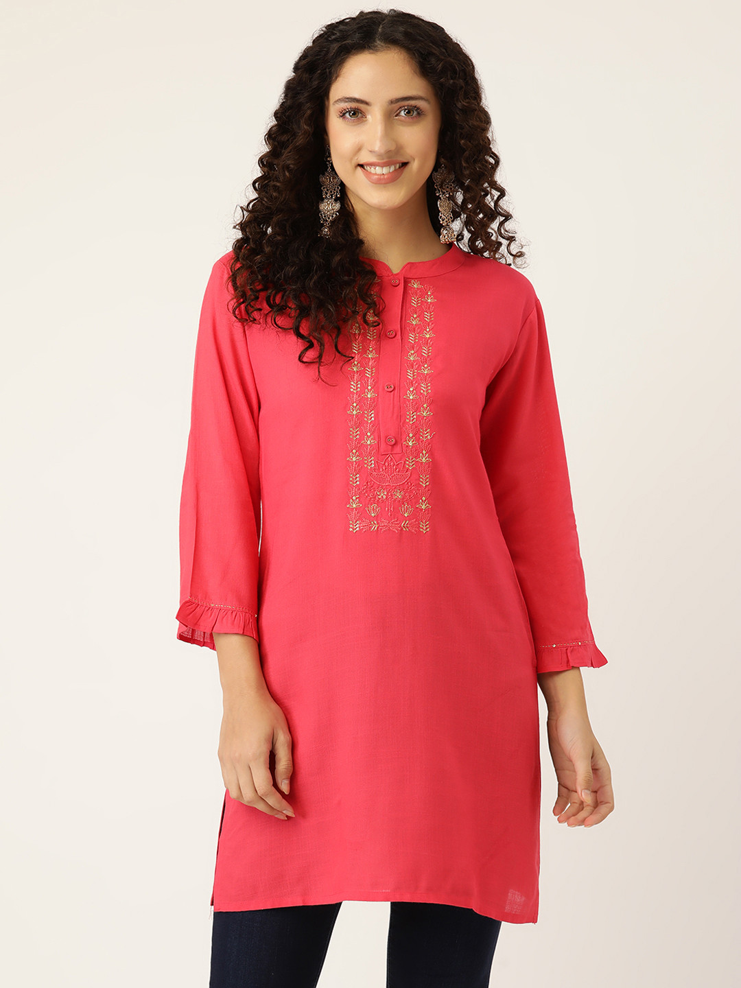 MissKurti Pink Yoke Design Thread Work Thread Work Kurti