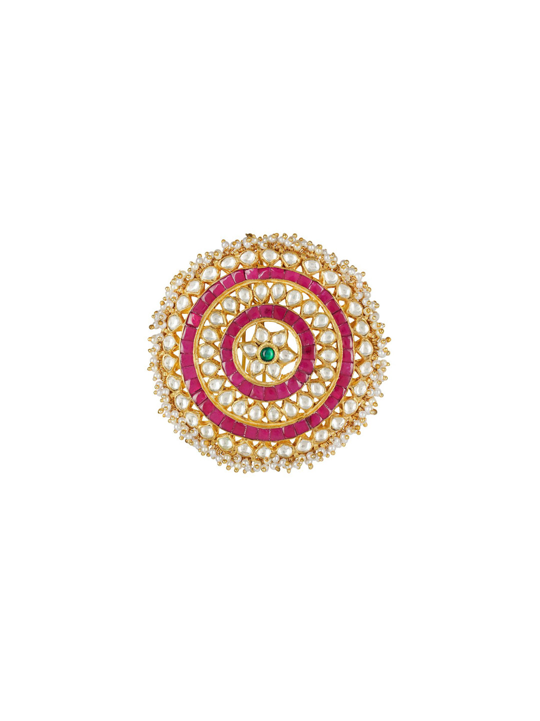 AURAA TRENDS 22 KT Gold-Plated White & Red Kundan-Studded & Pearl Beaded Bun Pin