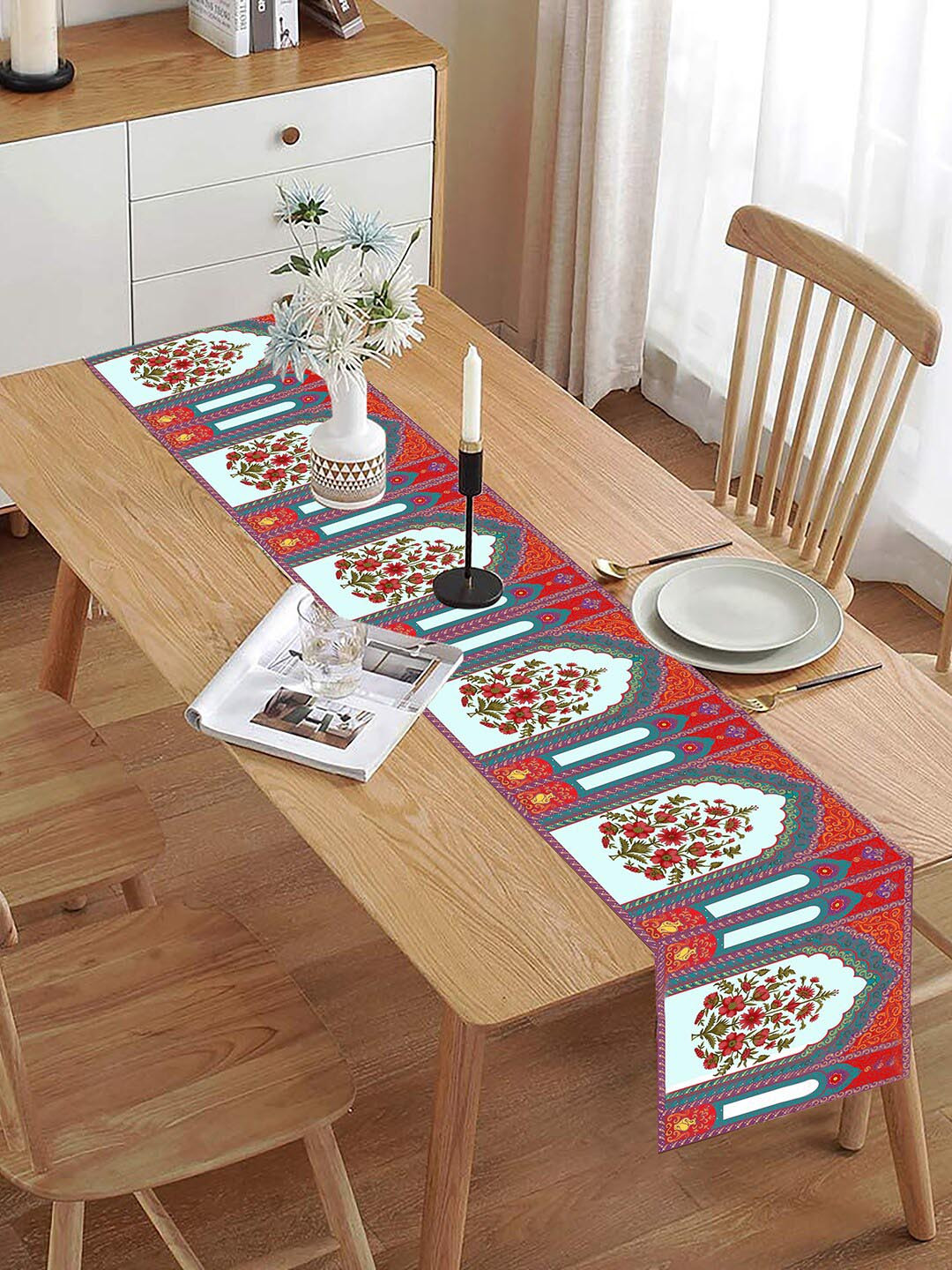 homewards Blue & Red Printed Rectangular Table Runners