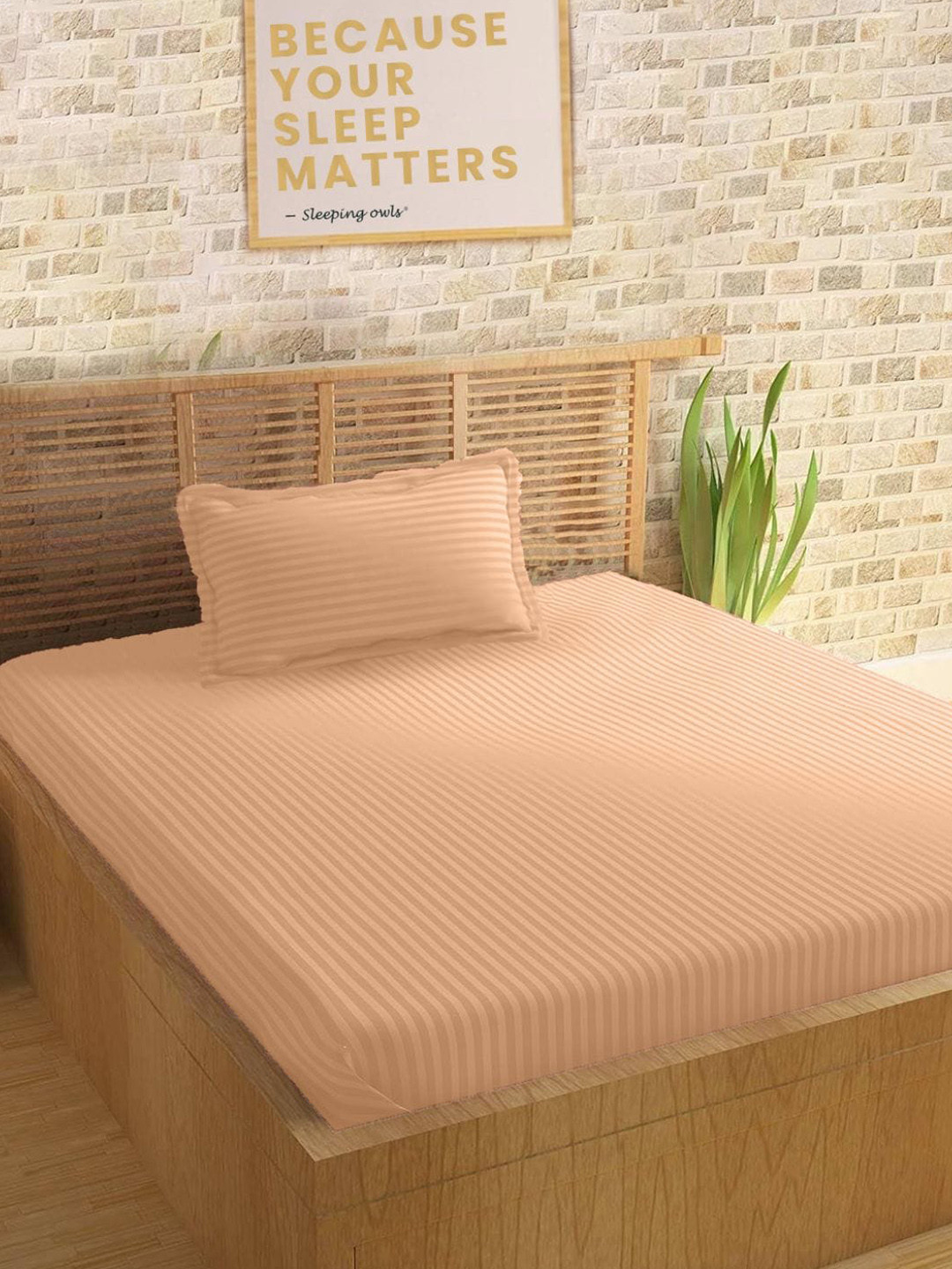 Sleeping Owls- because your sleep matters Unisex Peach Bedsheets