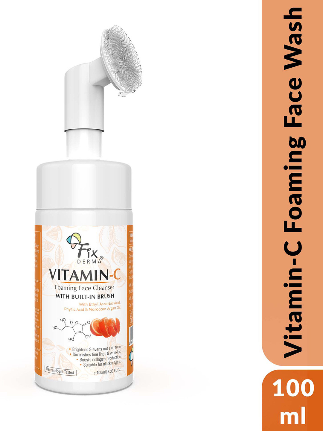 FIXDERMA 2% Vitamin C Face Wash Foaming Cleanser with Brush - 100ml