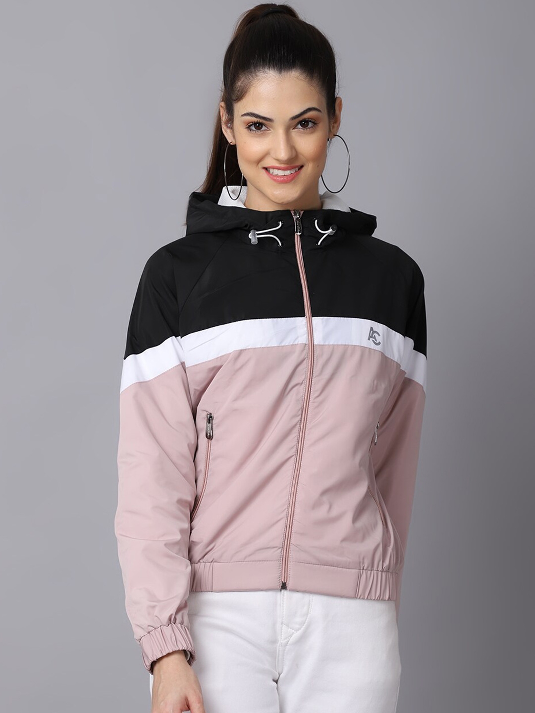 Buy ANTI CULTURE Women Pink Colourblocked Windcheater Crop Outdoor
