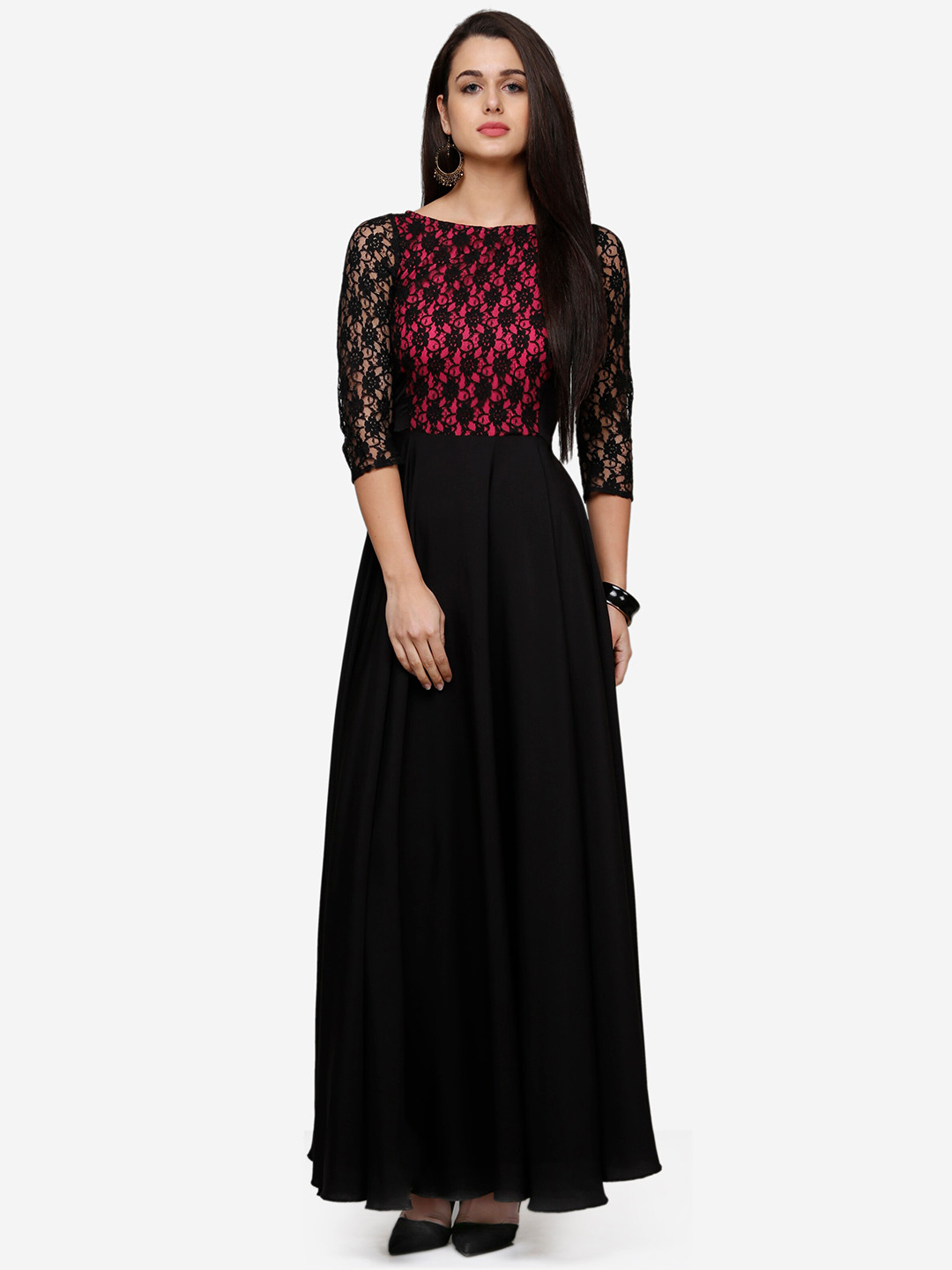 V&M Black & french middle red purple Crepe Maxi Dress