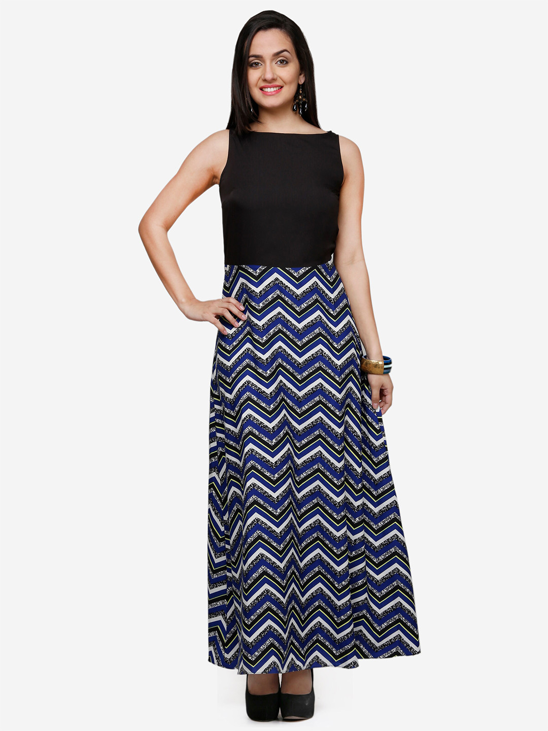 V&M Black & space cadet Crepe Maxi Dress