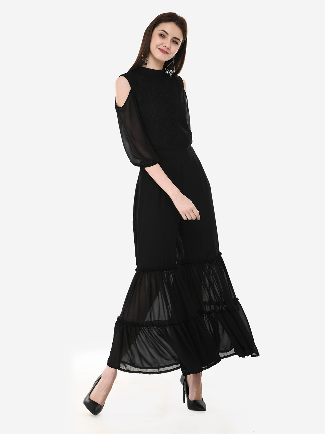 V&M Black Basic Jumpsuit with Ruffles