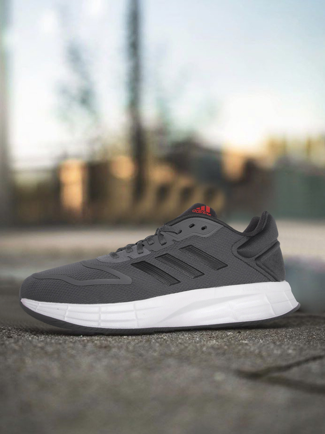 ADIDAS Men Charcoal Grey & Black Woven Design Duramo SL 2.0 Running Shoes