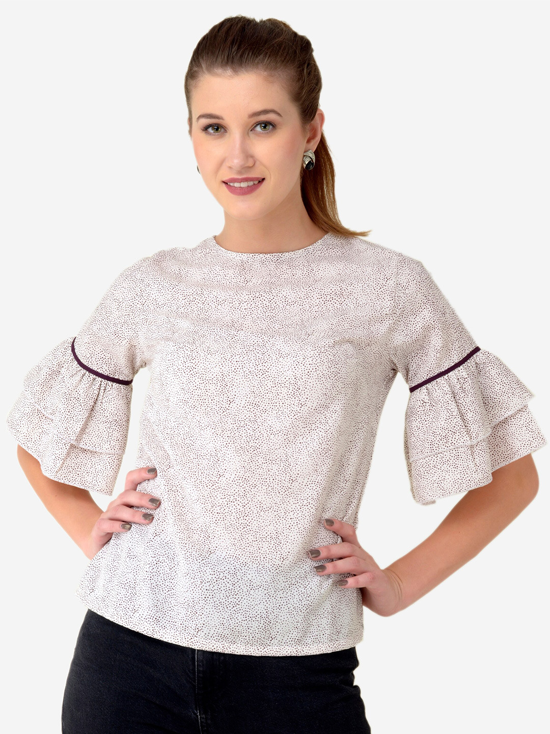 V&M White & bright gray Crepe Top