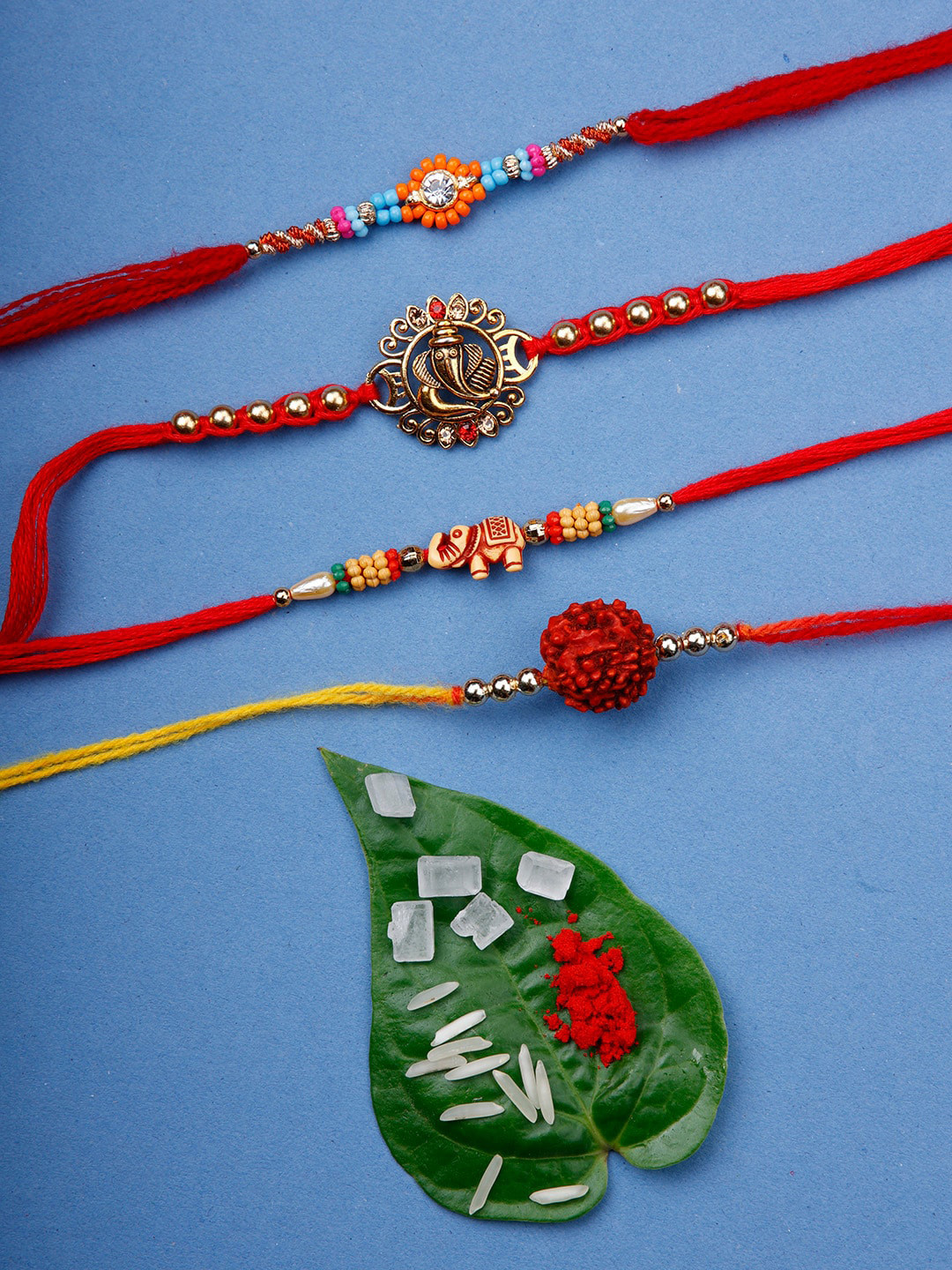 Ariana Men Set Of 5 Red Beaded Rakhi