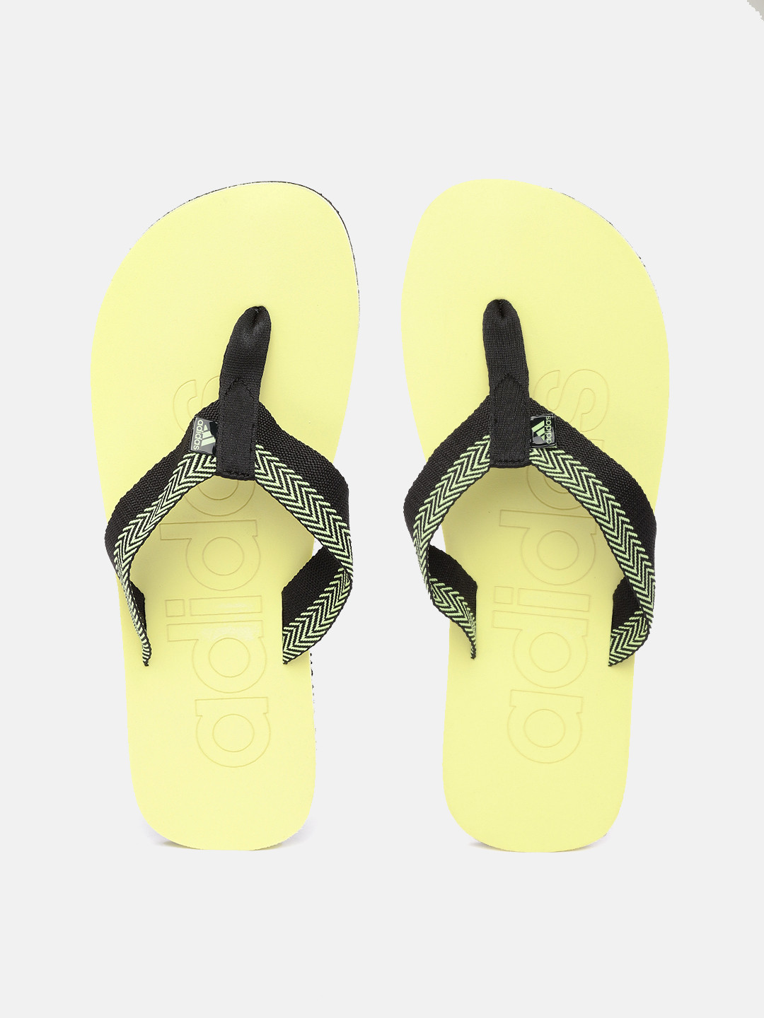 ADIDAS Men Yellow & Black Brand Logo Print Mistico Thong Flip-Flops