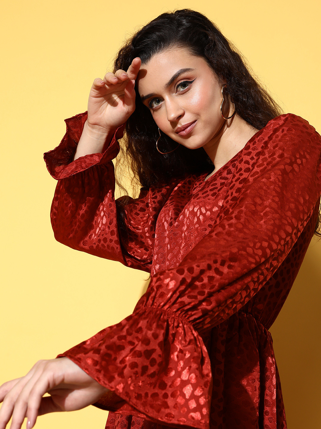 plusS Women Red Abstract Once Upon a Sleeve Dress