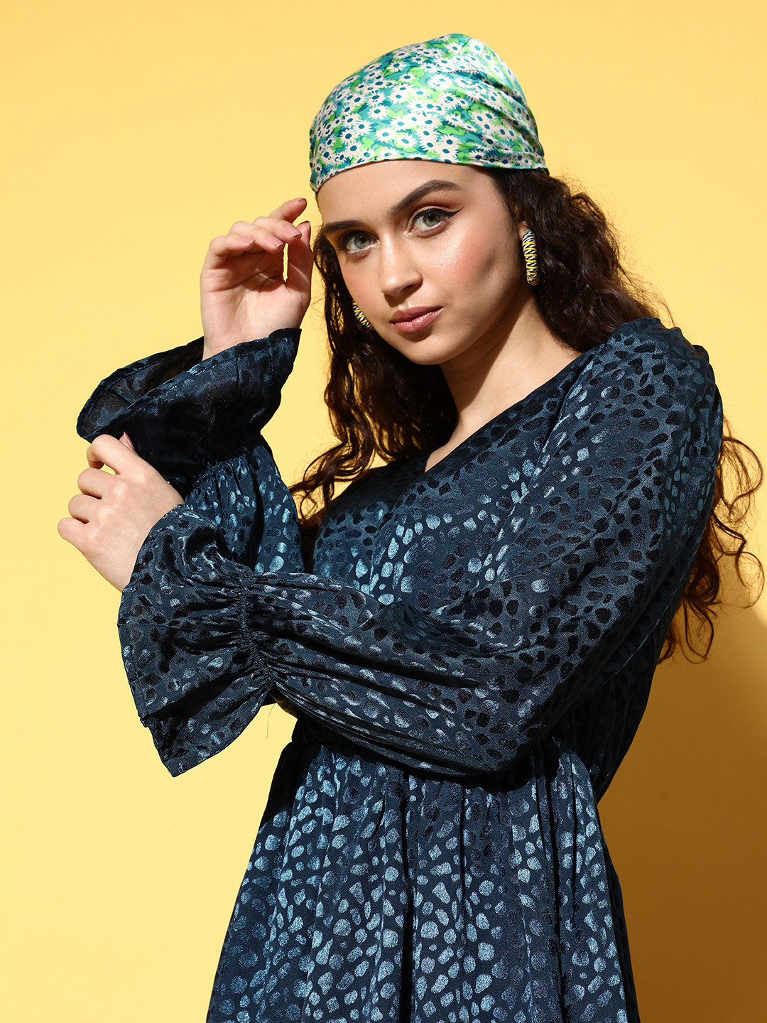 plusS Women Charming Teal Abstract Once Upon a Sleeve Dress