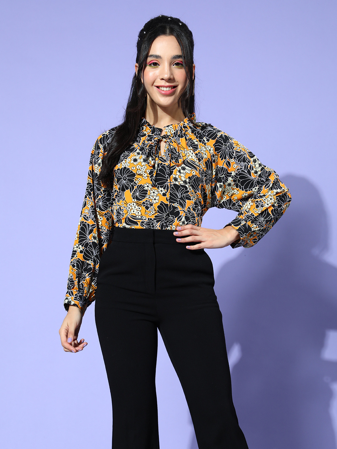 plusS Mustard Floral Retro Optimism Top