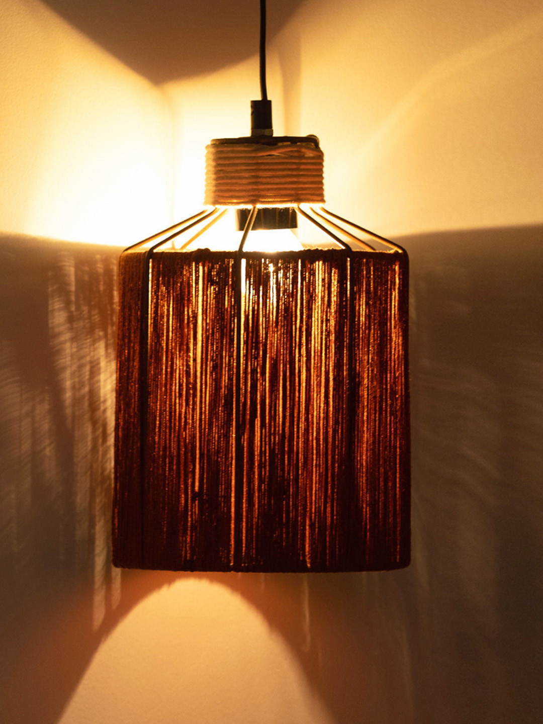 ExclusiveLane Orange Solid Jute Hanging Pendant Ceiling Lamps