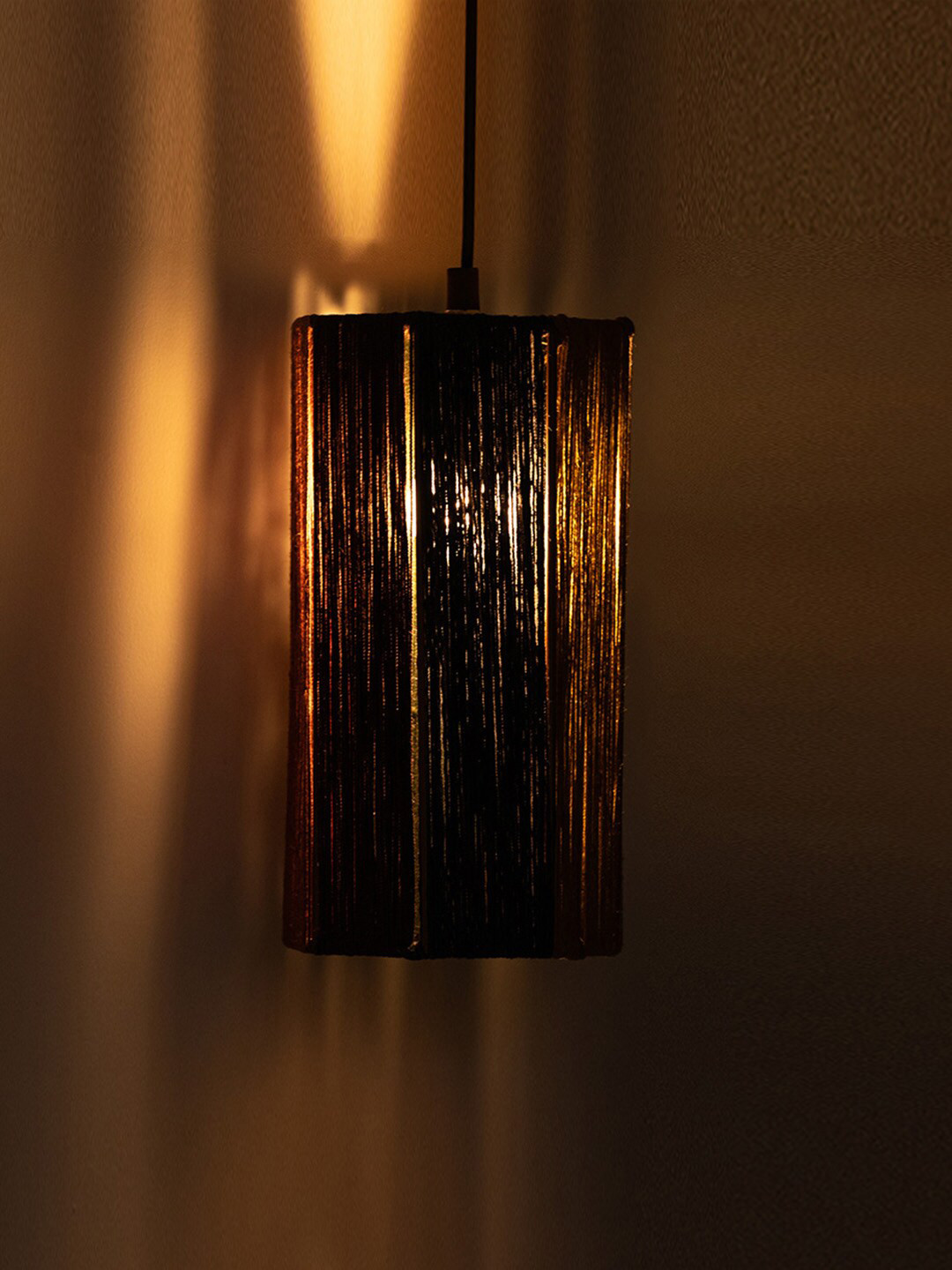 ExclusiveLane Maroon & Black Handwoven Cuboidal Hanging Pendant Ceiling Lamps