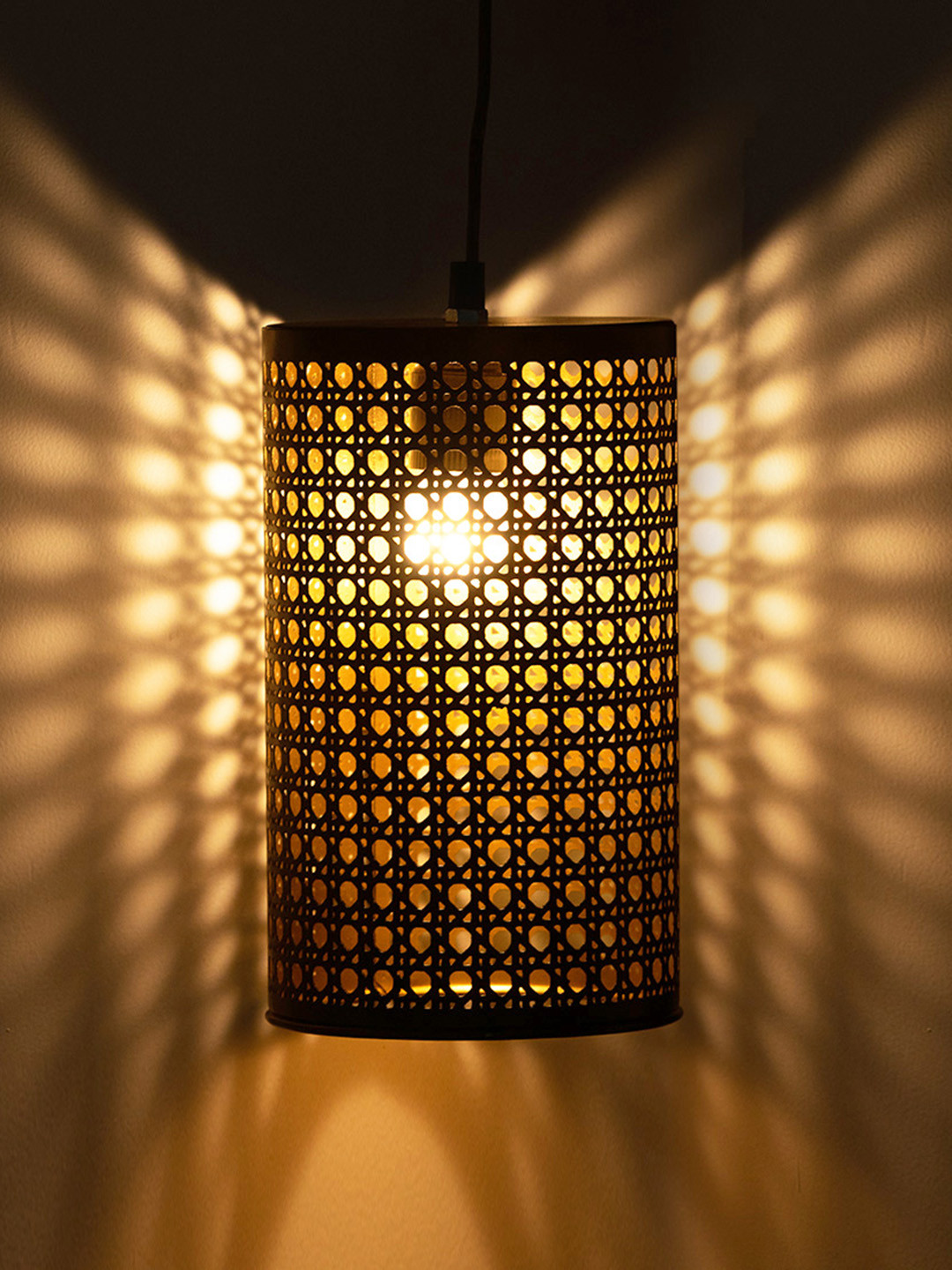 ExclusiveLane Dark Brown Hand-Etched Cylindrical Hanging Pendant Ceiling Lamps