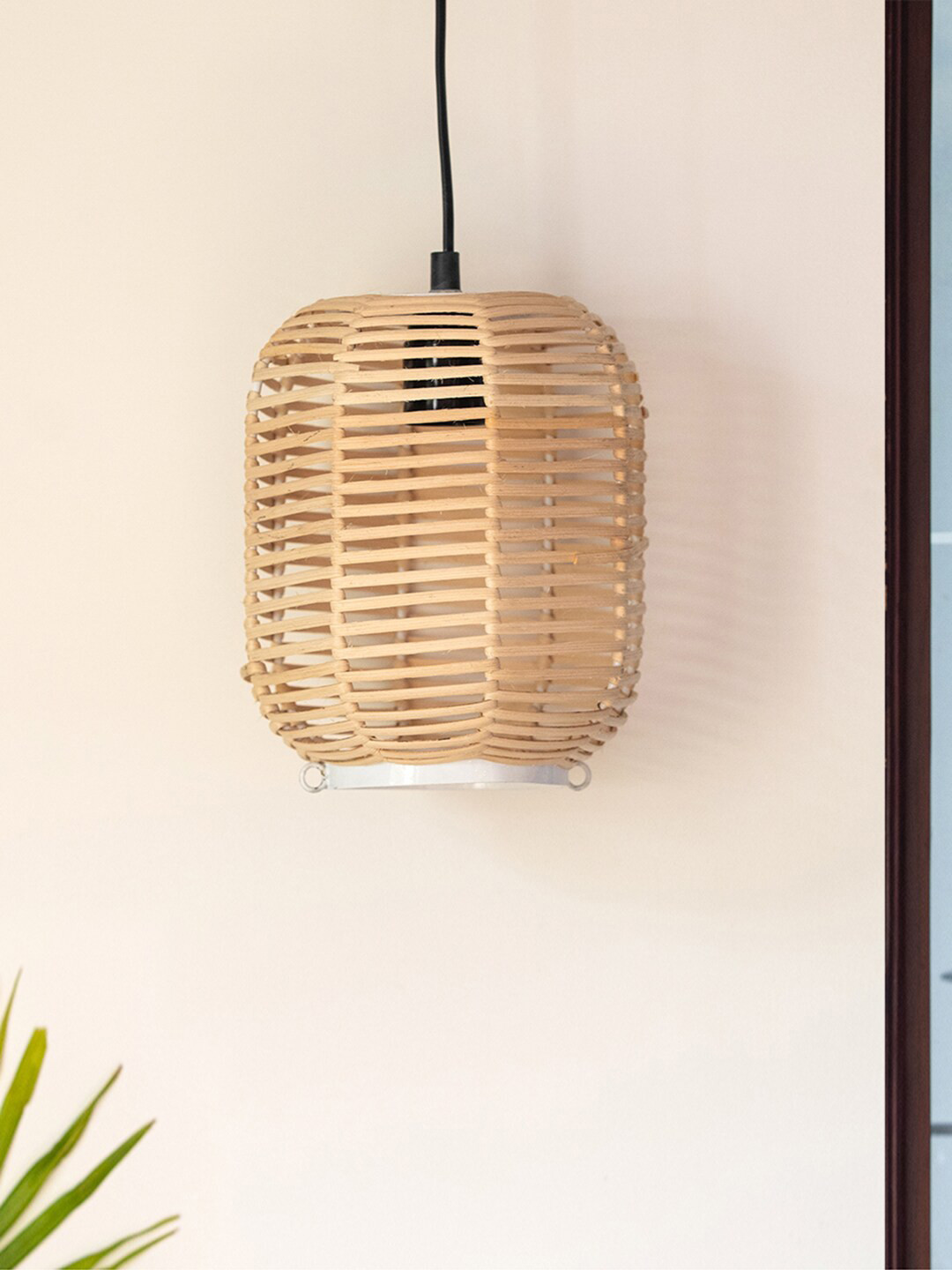 ExclusiveLane Beige Handwoven Cylindrical Hanging Pendant Ceiling Lamps