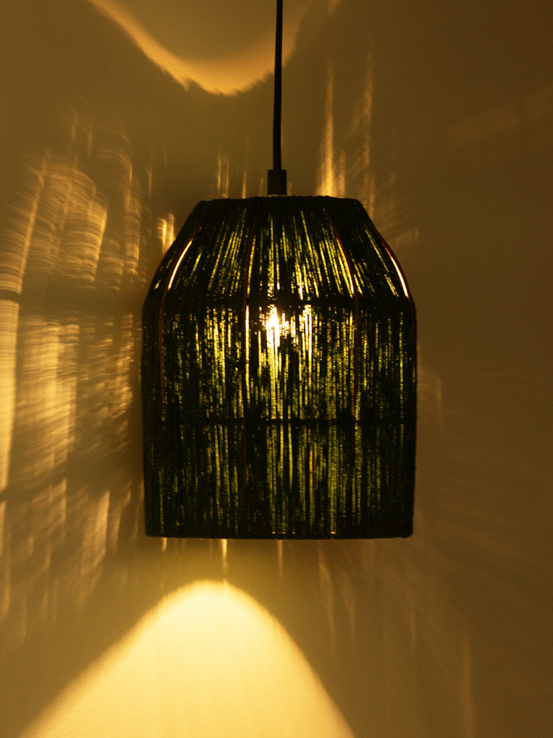 ExclusiveLane Olive-Green Handwoven Cylindrical Hanging Pendant Ceiling Lamps