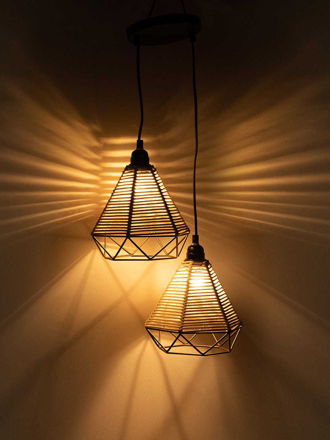 ExclusiveLane Cotton Sparkle Handwoven Adjustable Chandelier With Hanging Lamp