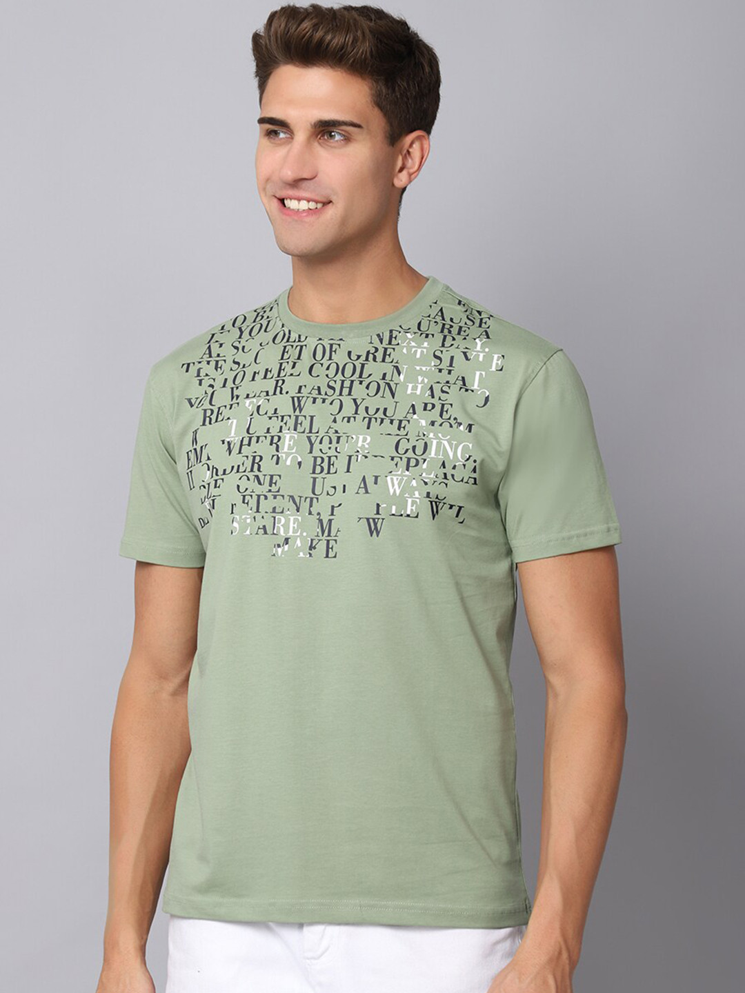 Cantabil Men Green & overcast Printed Applique T-shirt