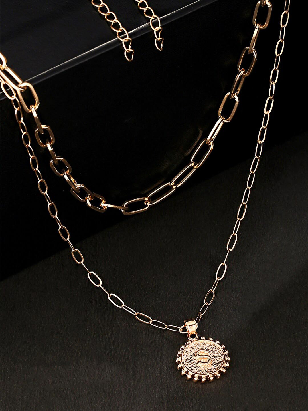 Yellow Chimes Gold-Plated Initial Letter S-Charm Pendant With Link Chain