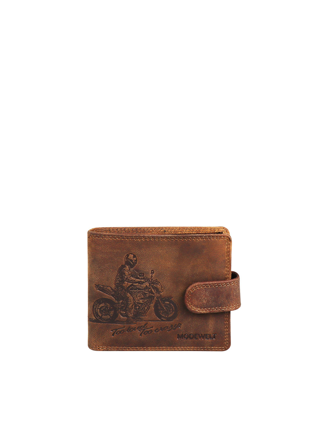 Modewelt Men Brown & Black Abstract Textured Leather Two Fold Wallet