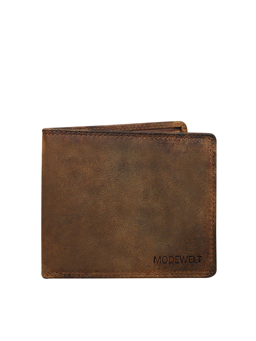 Modewelt Men Brown Leather Two Fold Wallet