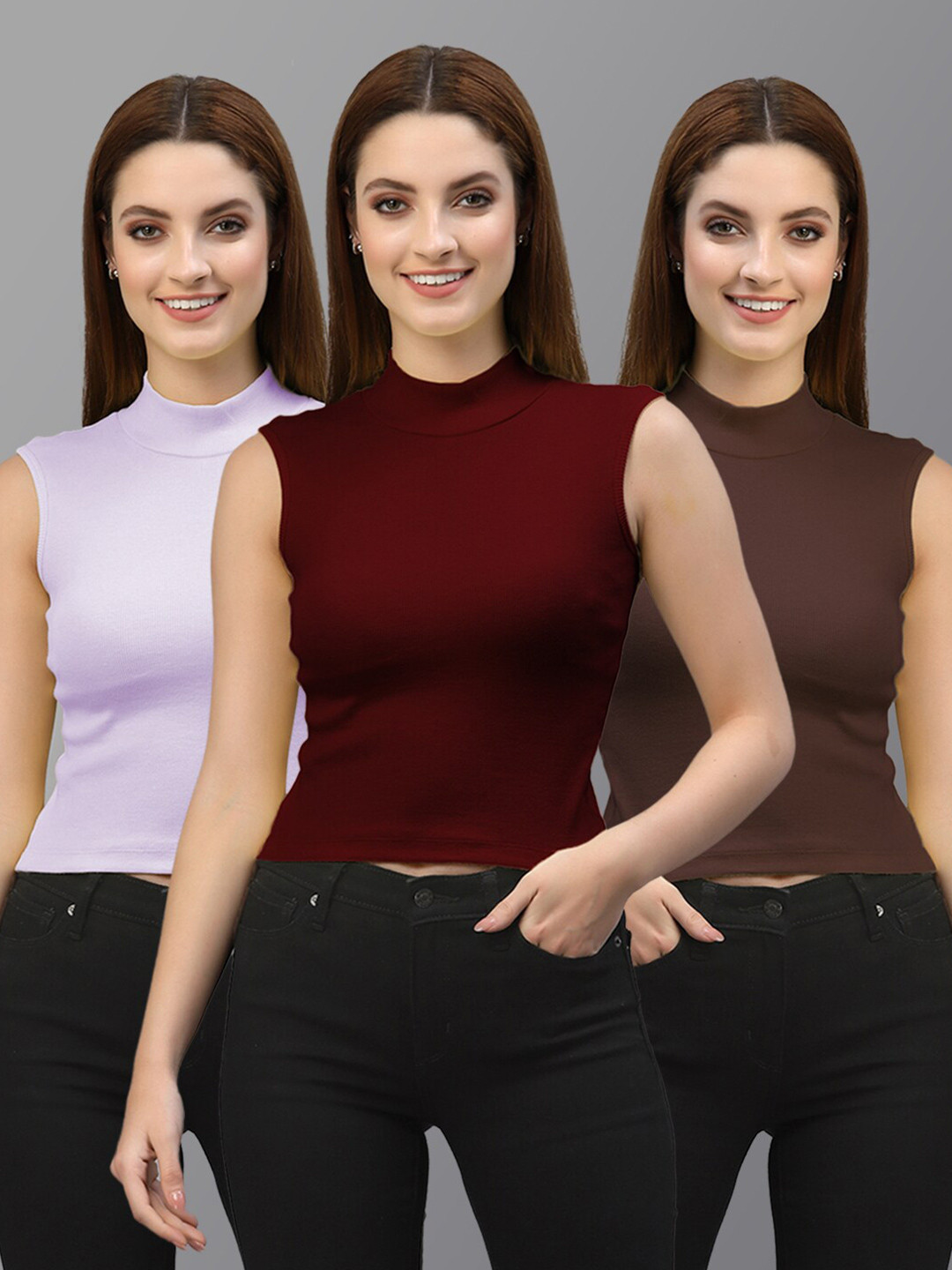 Friskers Maroon & Purple Set of 3 Crop Top