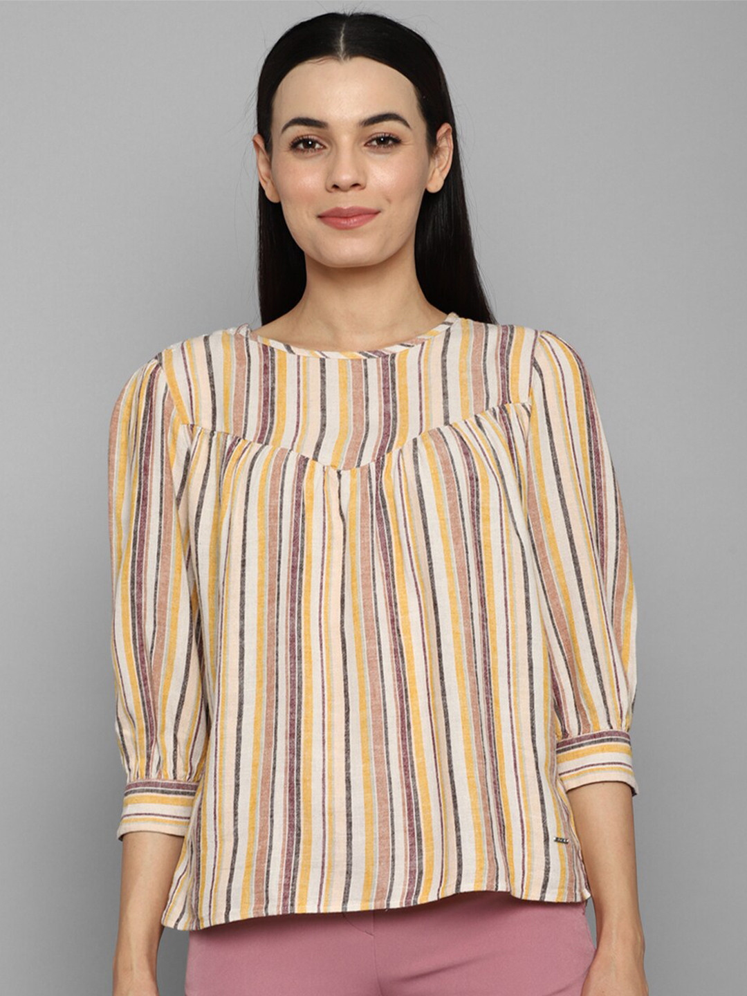 Allen Solly Woman Multicoloured Striped Linen Top