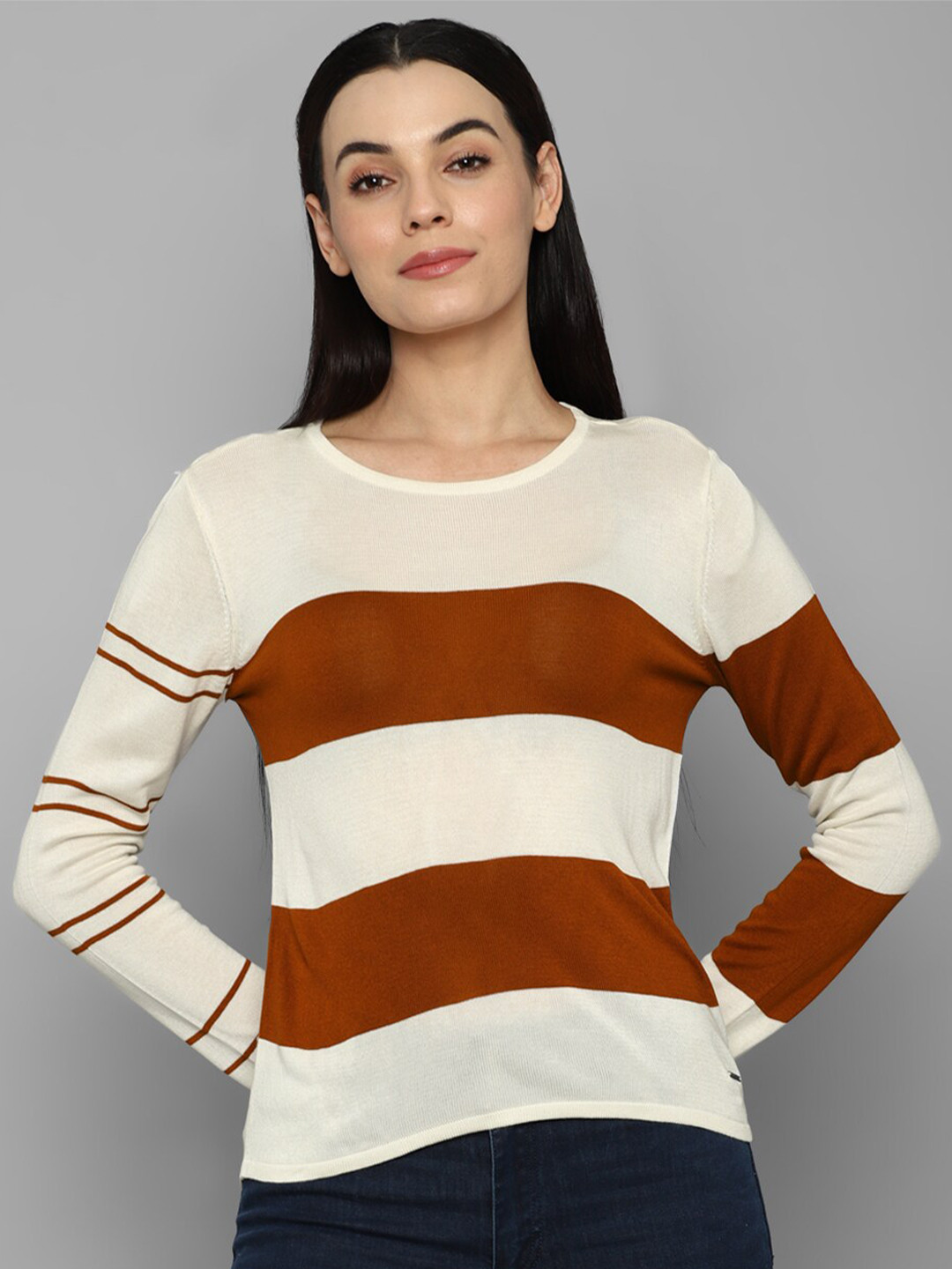Allen Solly Woman Cream-Coloured Striped Top