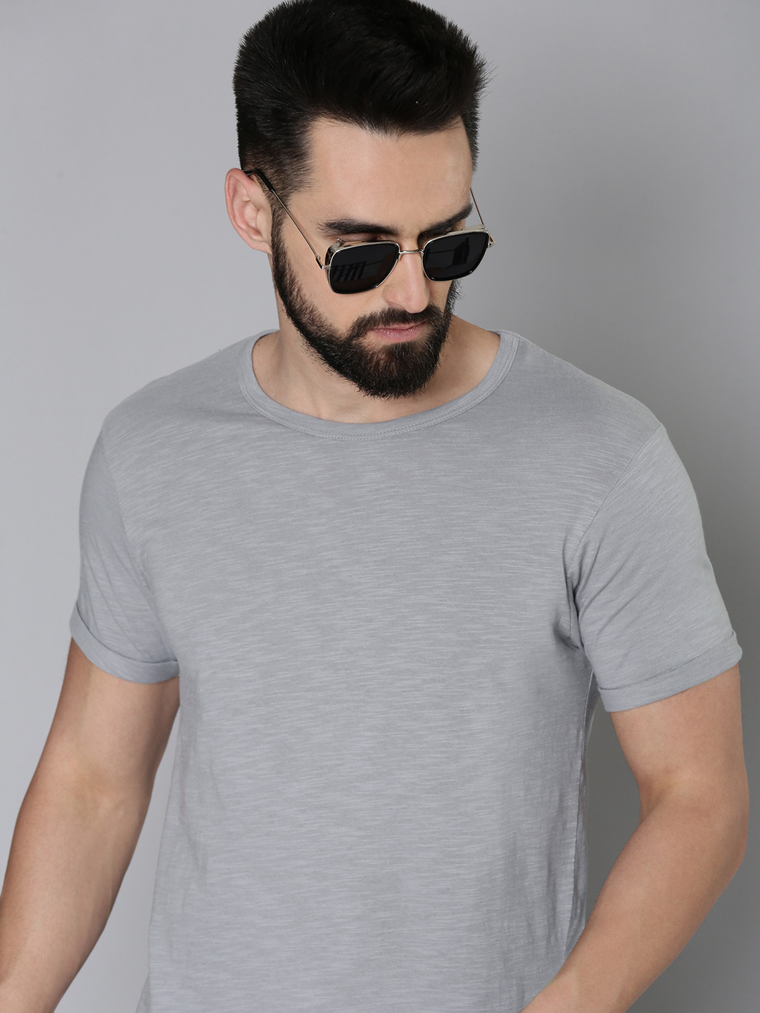 Flying Machine Men Grey Printed Slim Fit Pure Cotton T-shirt