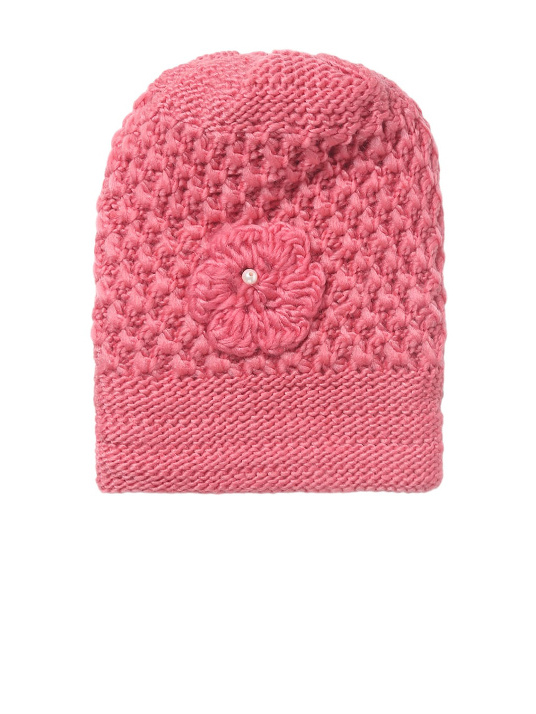 EL REGALO Girls Knitted Pattern Beanie Cap with Attached Floral Motif