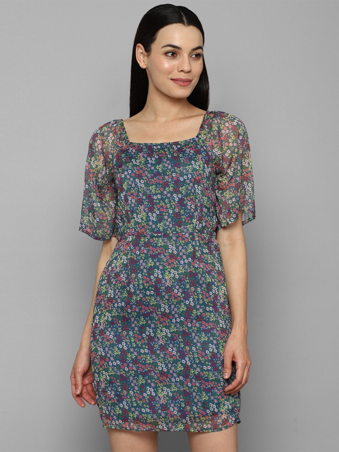Allen Solly Woman Blue Floral Sheath Dress