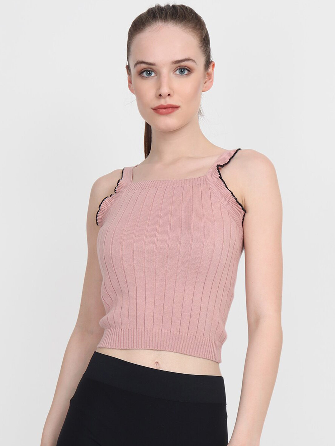 JoE Hazel Pink & peachskin Striped Crop Top