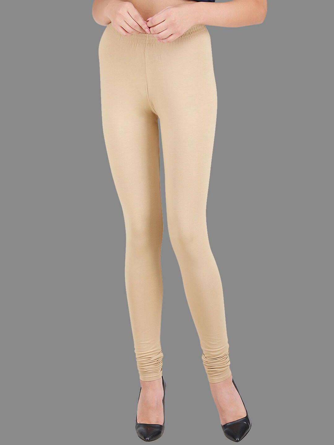 SPIFFY Women Plus Size Beige Solid Slim Fit Churidar Length Leggings