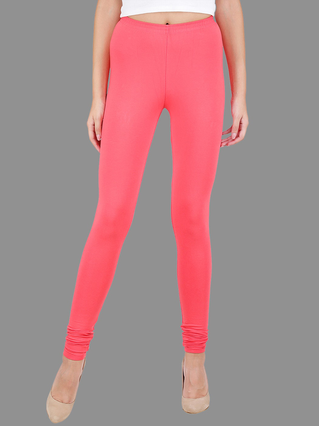 SPIFFY Women Coral Pink Solid Churidar Legging