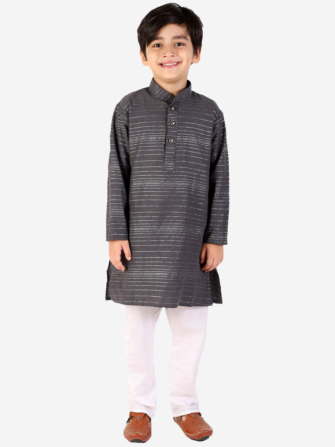 Pro-Ethic STYLE DEVELOPER Boys Grey Layered Pure Cotton Kurta with Pyjamas