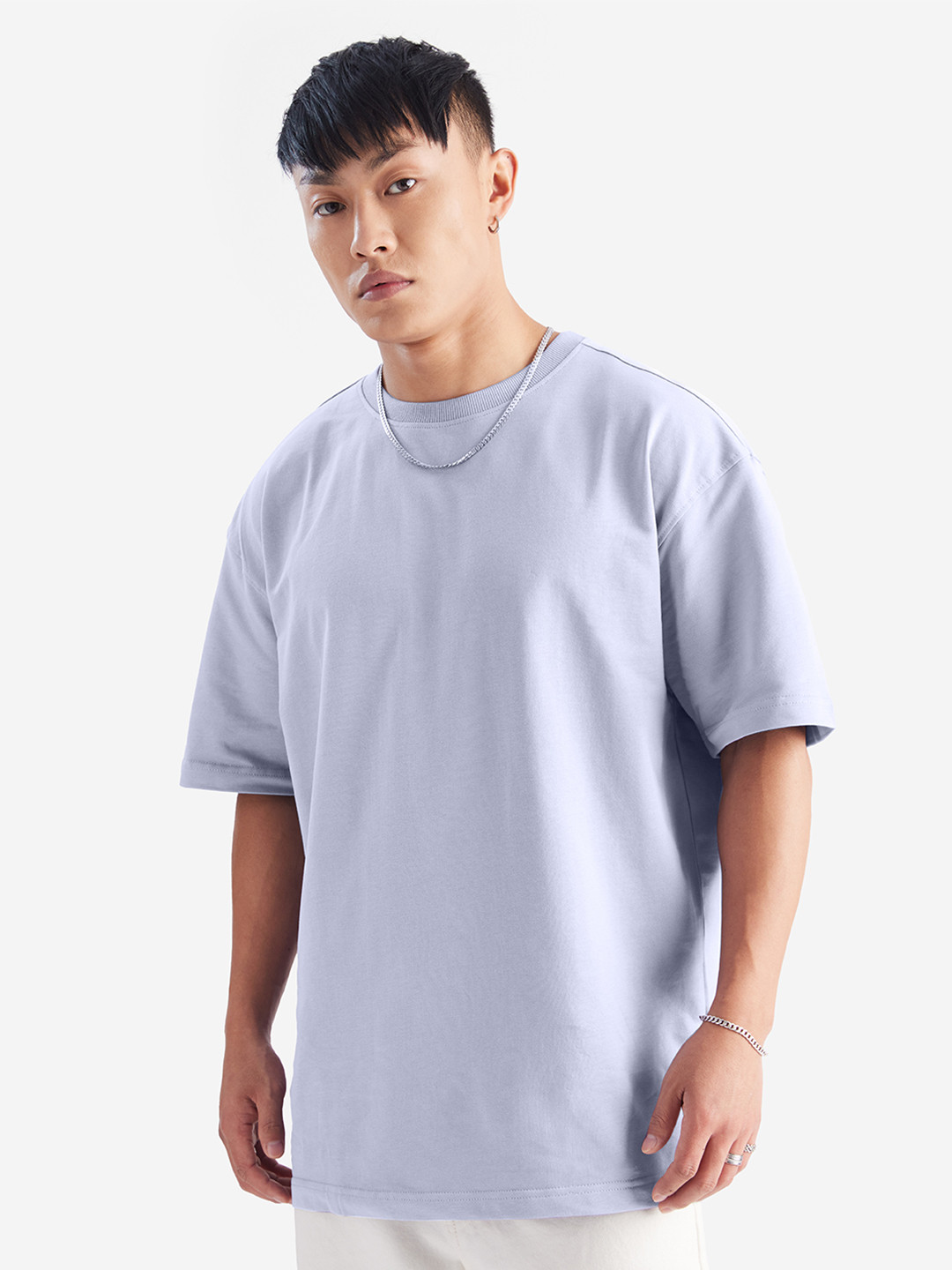 The Souled Store  Men Solids: Light Lavender Oversized Fit T-Shirt