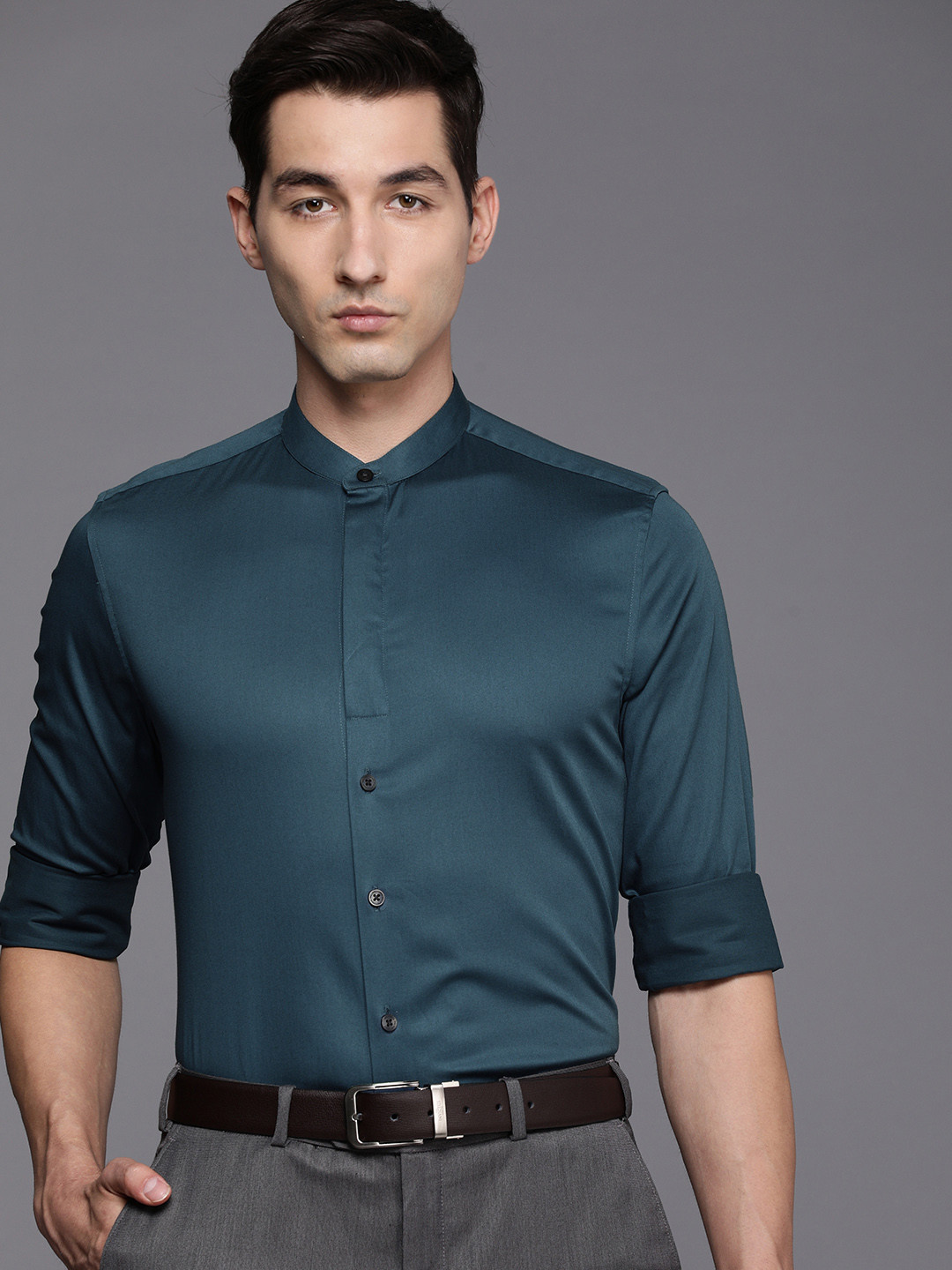Louis Philippe Men Teal Blue Slim Fit Casual Shirt