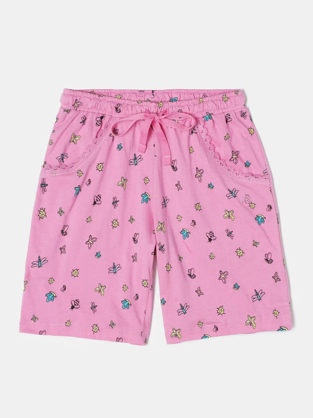 Jockey Girl's Cotton Printed Relaxed Fit Shorts With Drawstrings Closure-RG03