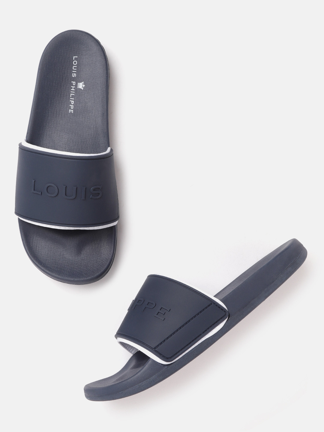 Louis Philippe Men Navy Blue Brand Logo Embossed Sliders