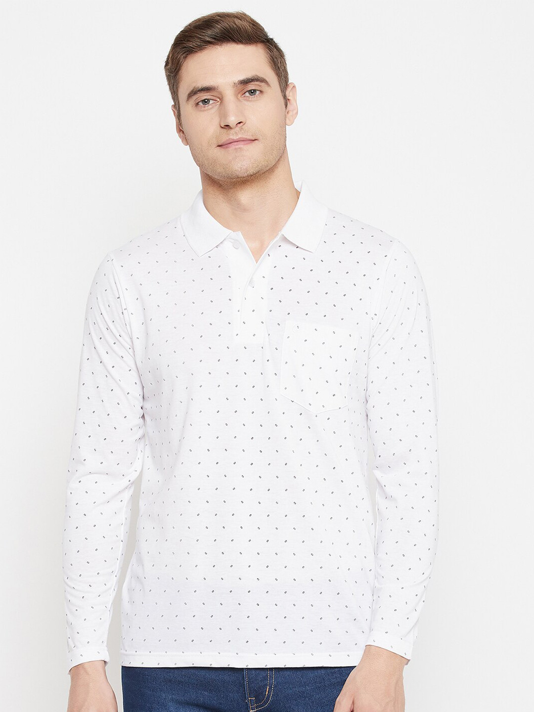 Camey Men White & magnolia Printed Polo Collar T-shirt