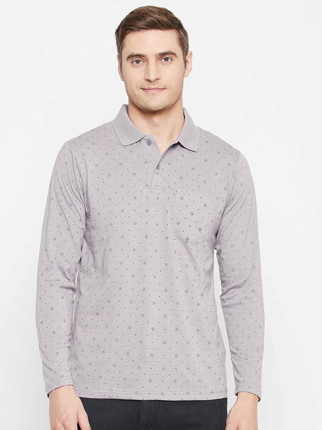 Camey Men Grey & plein air Polo Collar T-shirt