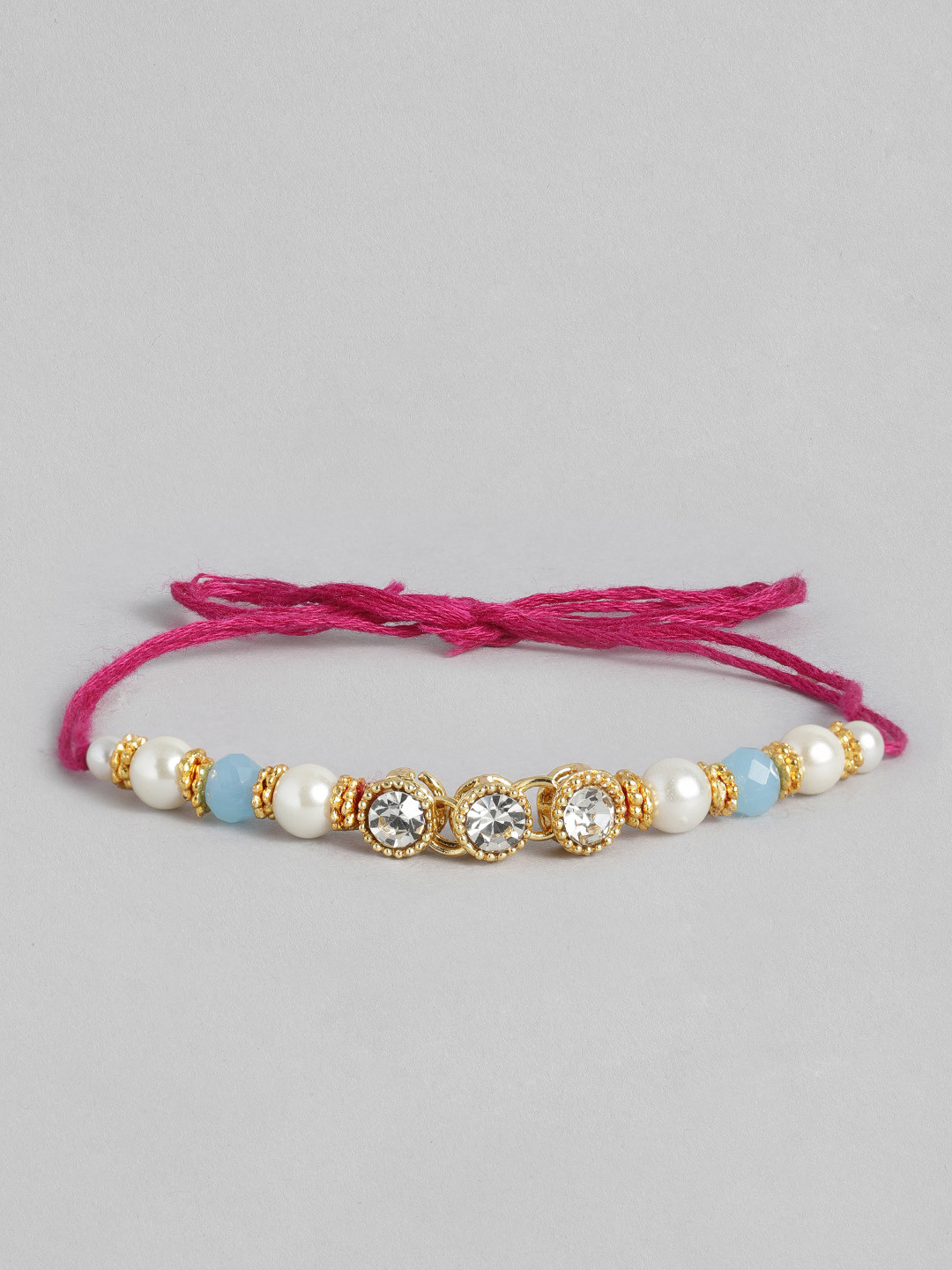 I Jewels Gold-Toned & White Beads Studded Rakhi