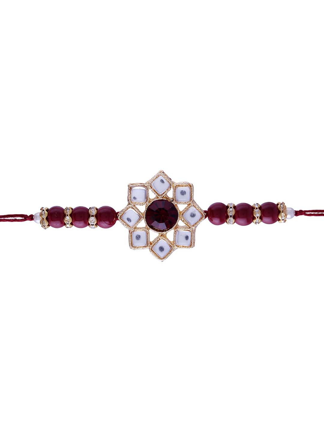 I Jewels Maroon & Golden Beads Studded Rakhi