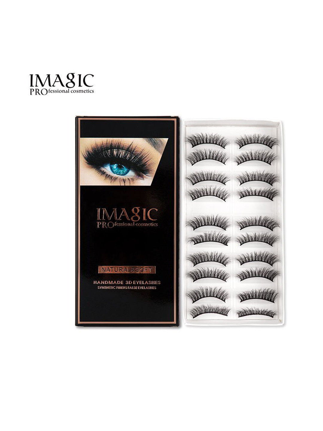 IMAGIC 10 Pairs Black Natural & Soft Handmade 3D False Eyelashes - L01