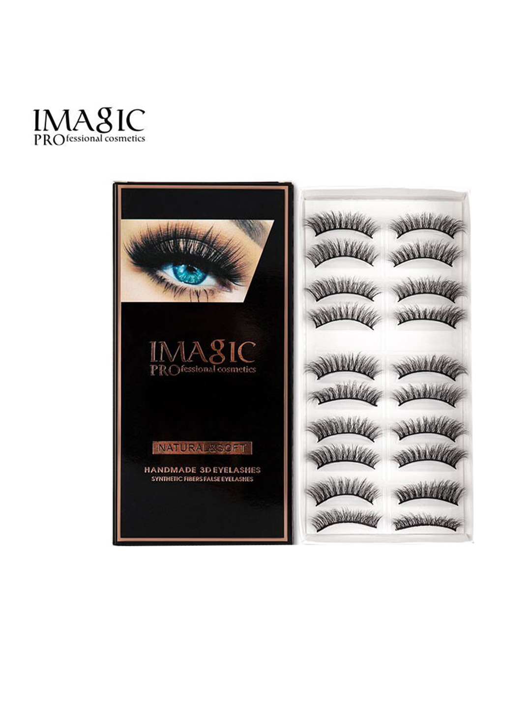 IMAGIC 10 Pairs Black Natural & Soft Handmade 3D False Eyelashes - L12