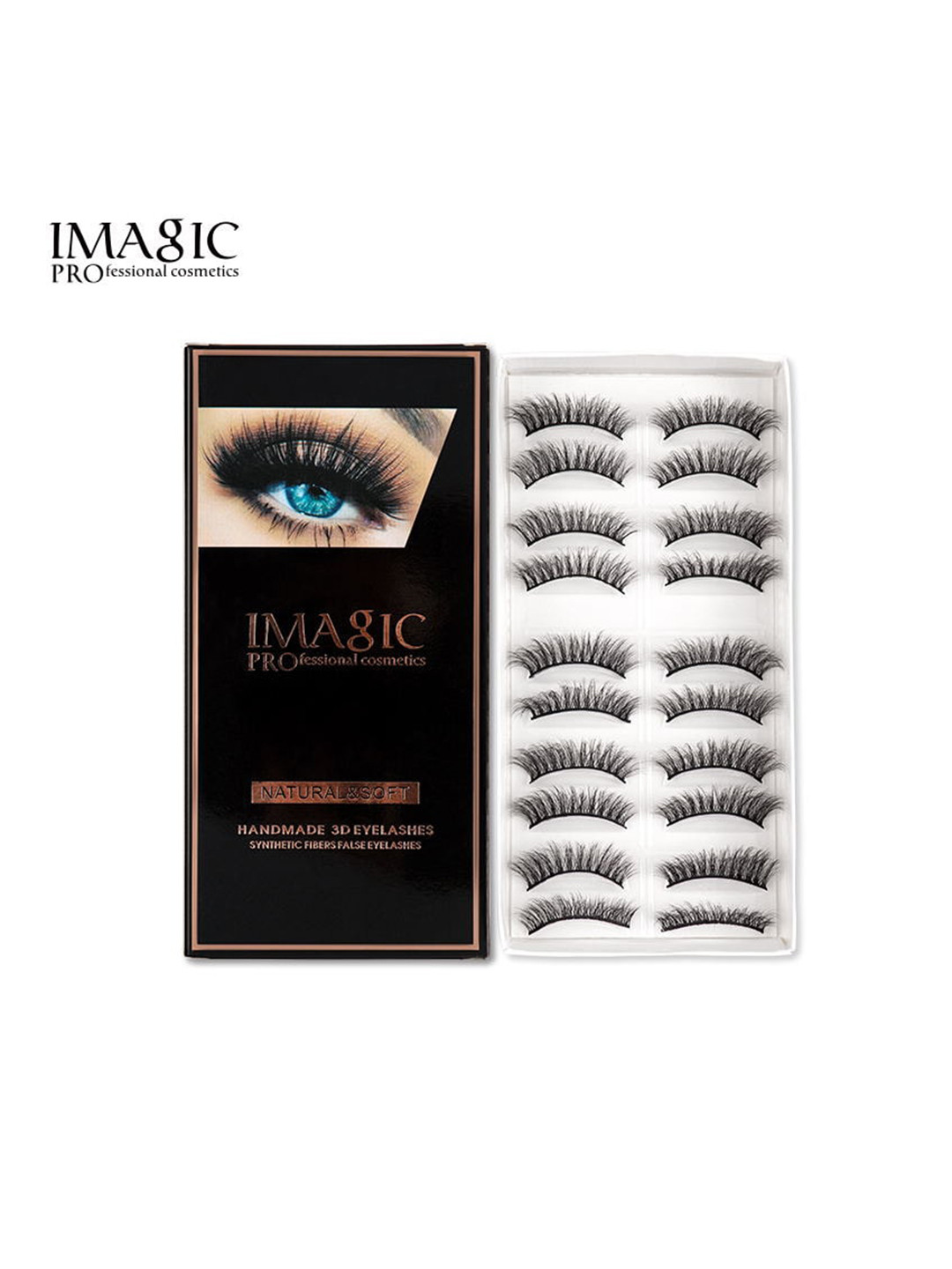 IMAGIC 10 Pairs Black Natural & Soft Handmade 3D False Eyelashes - L09
