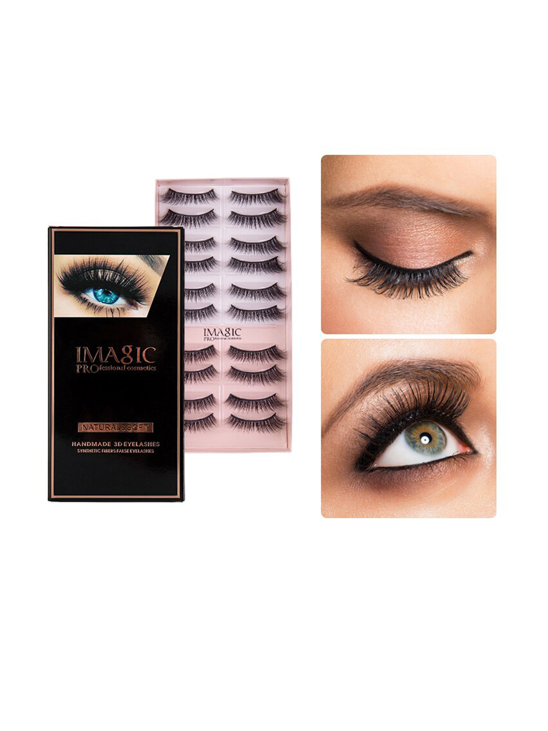 IMAGIC 10 Pairs Black Natural & Soft Handmade 3D False Eyelashes - L07